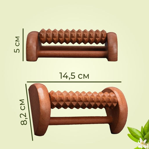 Массажёр для ног «Барабан», деревянный, 1 ролик с шипами, 14.5×8.2×5 см
