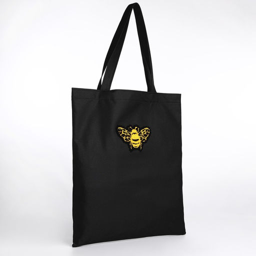 Шопер текстильный с вышивкой BEE, 40×35 см, чёрный
