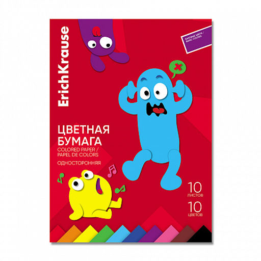 Цена за 10 шт. Цветная бумага односторонняя на клею ErichKrause, Jolly Friends, А4, 10 листов, 10 цветов, игрушка-набор для детского творчества