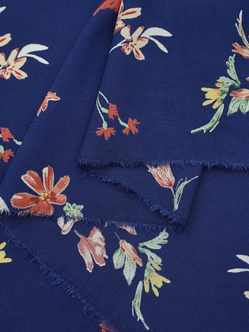 Штапель Премиум Цветочная пьеса на темно-синем, СОРТ2, ш.1.43м, вискоза-100%, 120гр/м.кв - Купава фото 8