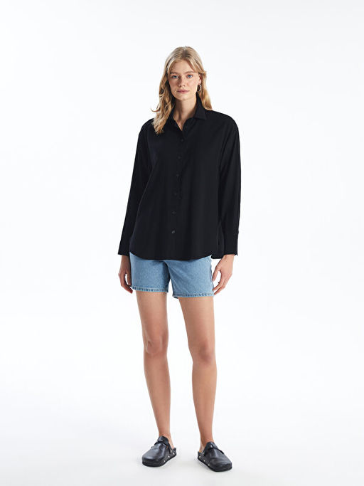 D?z Uzun Kollu Oversize Kad?n G?mlek