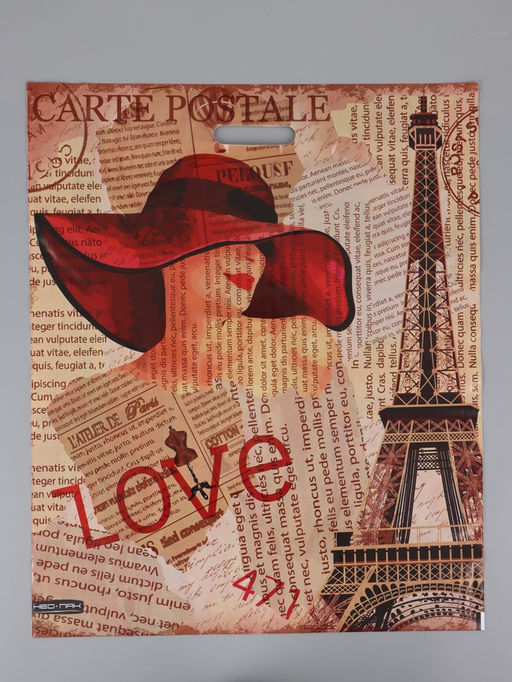 Цена за 25 шт. Пакет "Дама в шляпе, полиэтиленовый с вырубной ручкой, 50х60 см, 100 мкм