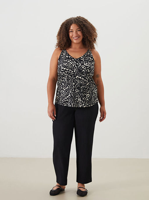 V Yaka Desenli Kad?n Bluz