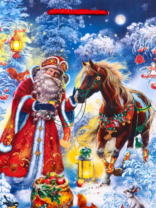 Цена за 2 шт. Пакет подарочный новогодний ламинированный, «Дед Мороз с Конём», 18×10×22.3 см