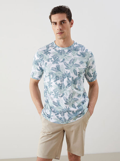 Bisiklet Yaka Desenli Penye Erkek Ti??rt