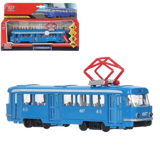 Технопарк. Трамвай свет+звук 18 см, металл, инерц, открыв. дв., в кор. арт.CT12-463-2-BL-WB