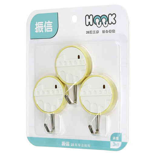 Крючок на липучке "Греция" металлический с пластмассовым основанием, 3 штуки 4,5х6,5х1,8см, в блистере, цвета в ассортименте: бежевый, мятный, сиреневый (Китай)