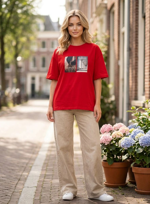 K13538 Футболка OVER SIZE (хлопок) КРАСНЫЙ