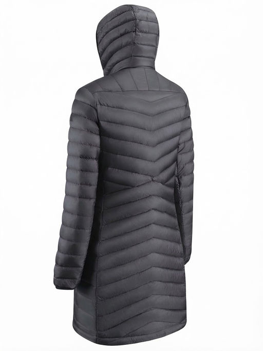 Куртка женская удлинённая стёганая с капюшоном и графеновой подкладкой черного цвета 9628_1Ch