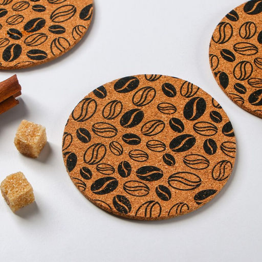 Набор подставок под горячее Доляна «Кофе», под кружку, пробка, 6 шт., d=10 см