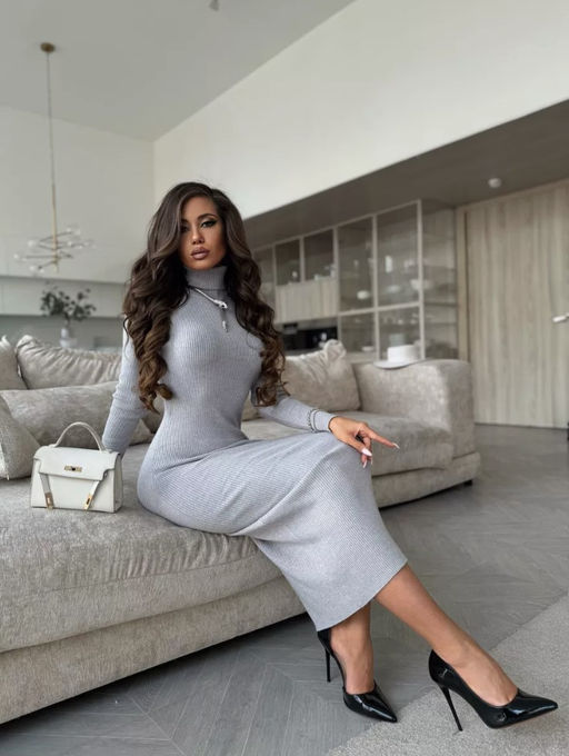 K13196 Платье в рубчик (вязаный трикотаж) СВ_СЕРЫЙ