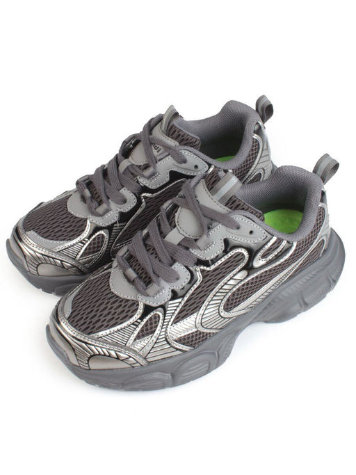 05-P247-1 BLACK/SILVER Кроссовки женские (искусственные материалы, сетка)