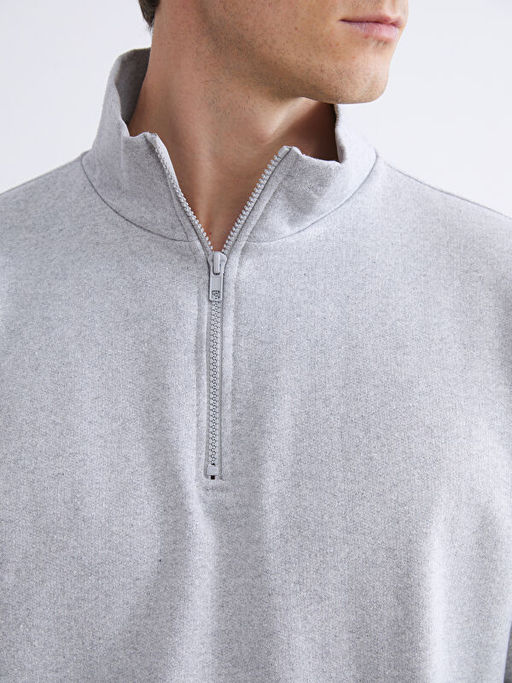Fermuarl? Dik Yaka Uzun Kollu Erkek Sweatshirt