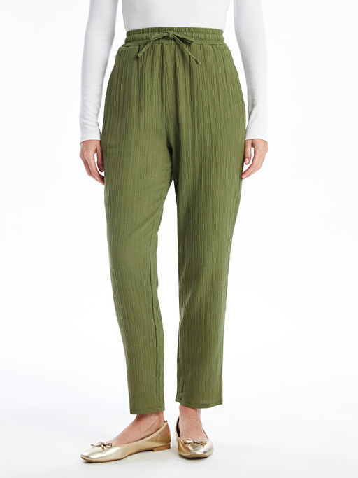 Kad?n Beli Lastikli D?z Pantolon