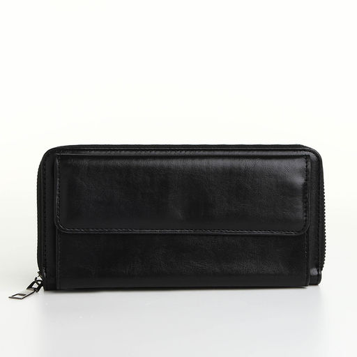 Портмоне мужское на молнии, отдел для карт, монет, чёрное