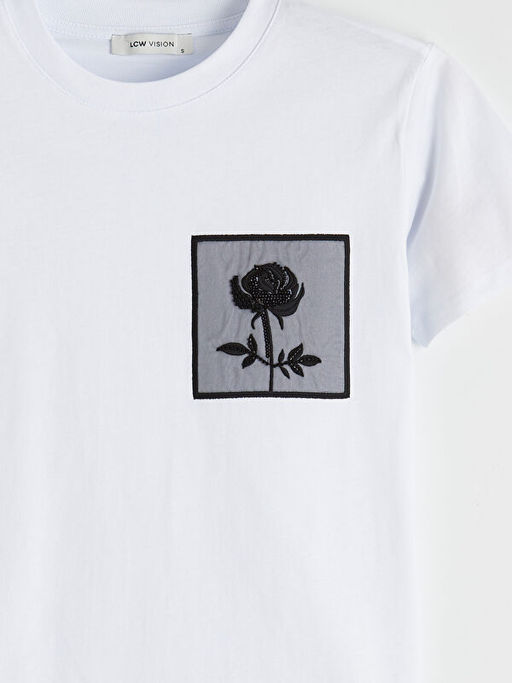 Bisiklet Yaka ?i?ekli Kad?n Ti??rt