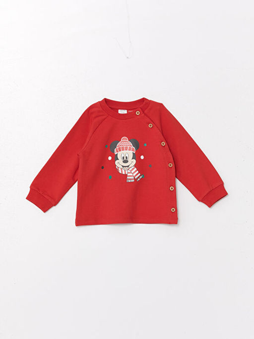 Bisiklet Yaka Mickey Mouse Bask?l? Erkek Bebek Sweatshirt ve Tayt 2li Tak?m