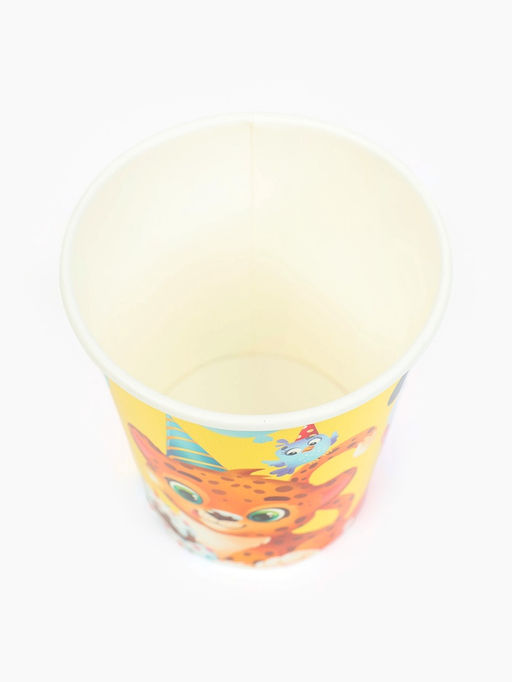 Цена за 10 шт. Стакан одноразовый бумажный «С Днём рождения, весёлые зверята», желтый, 250 мл