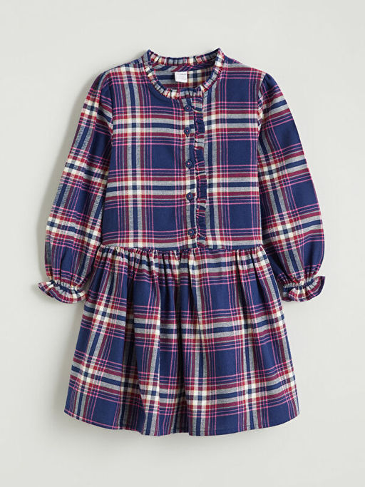 Bisiklet Yaka Ekose K?z ?ocuk Elbise