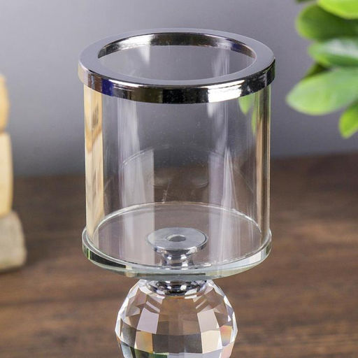 Стеклянный подсвечник на 1 свечу «Чёрная дымка», 23×7×7 см