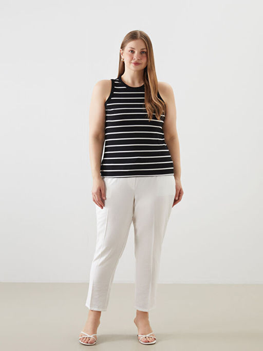 Bisiklet Yaka ?izgili Kad?n Atlet