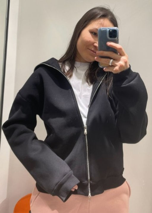 Зип толстовка оверсайз футер 3-нитка   интерсофт , черный - Knitka wear фото 4