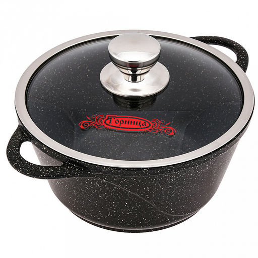 Кастрюля с антипригарным покрытием 3л, д24см "Гранит Induction", h11,5см, s0,4см, литые ручки, стеклянная крышка с пароотводом, форма "Классик волна", подарочная упаковка (Россия) Подходит для всех видов плит, включая индукционную.