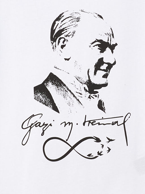 Bisiklet Yaka Atat?rk Bask?l? K?sa Kollu K?z ?ocuk Ti??rt - Waikiki фото 2