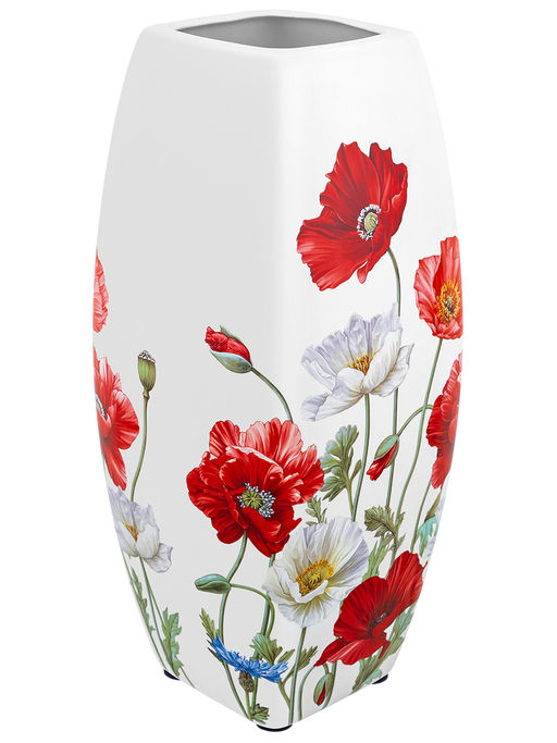 Ваза 3 л 12,5*12,5*30 см "Маки" квадрат, NEW BONE CHINA