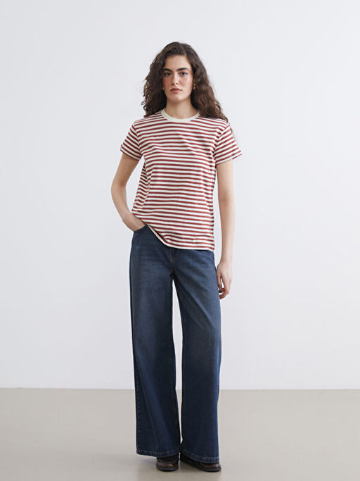 Bisiklet Yaka ?izgili Kad?n Ti??rt