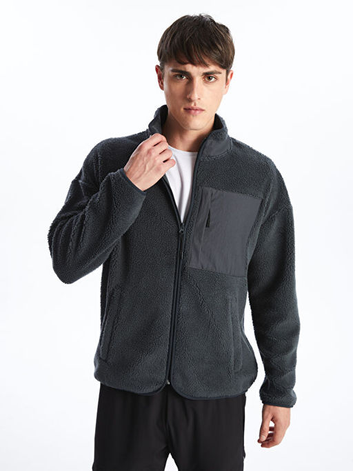 Dik Yaka Uzun Kollu Pel?? Erkek Fermuarl? Sweatshirt