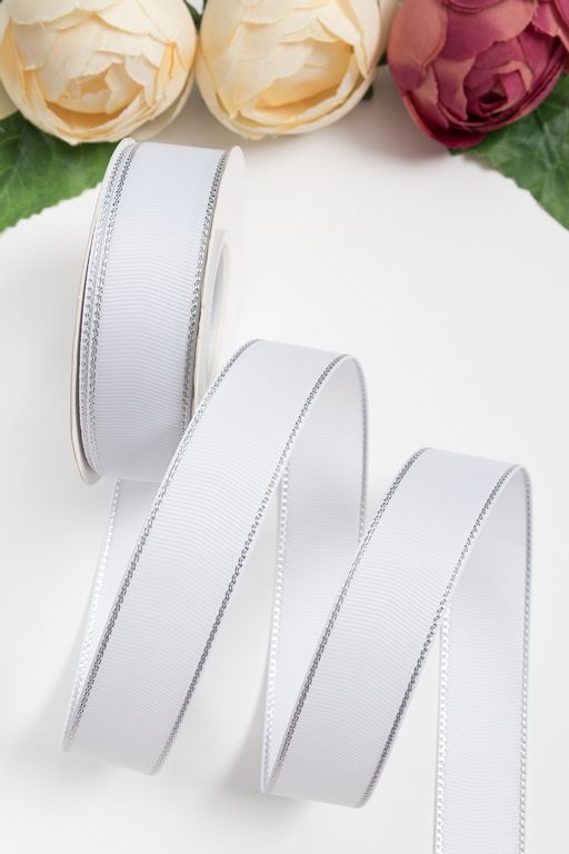 Лента репсовая с люрексом 2,5 см*20 ярд (SF-5828) белый/серебро №01 - No name фото 2