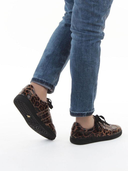 03-B6C-7PC BROWN/LEOPARD Кеды женские (натуральная кожа)