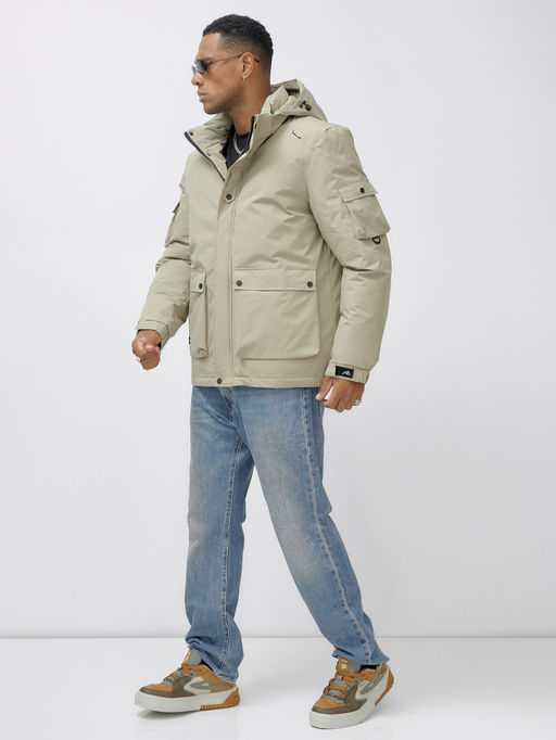 Куртка спортивная мужская зимняя с капюшоном бежевого цвета 2333B - Wonderrman фото 3