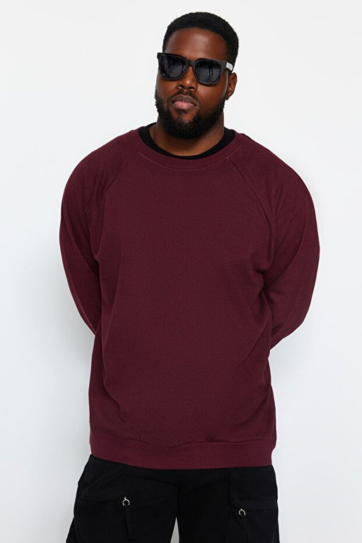 Bordo B_y_k Beden Bisiklet Yaka Oversize/Geni_ Kesim __i Polar Sweatshirt TMNAW24AO00007 - Trendyolmilla фото 2