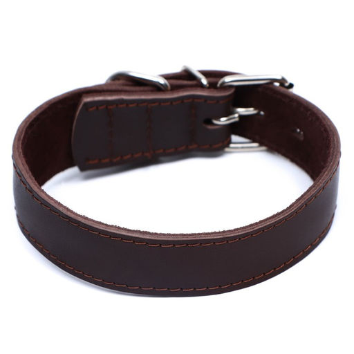 Ошейник кожаный двухслойный на замше, 2,5 см, ОШ 29-39, коричневый - Пижон фото 2