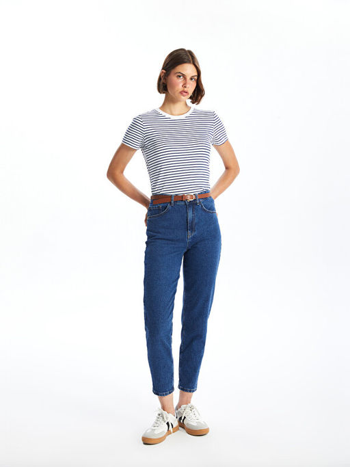 Beli Kemerli Mom Fit Kad?n Jean Pantolon