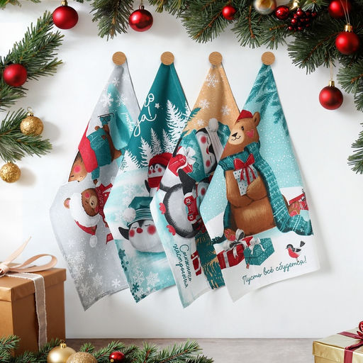 Набор кухонных полотенец Доляна Веселого Нового года 35х60см-4шт, 100% хл  фото 10