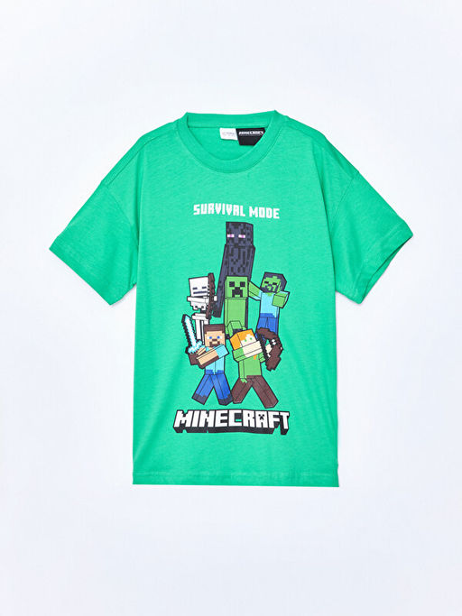 Bisiklet Yaka Minecraft Bask?l? Erkek ?ocuk ?ortlu Pijama Tak?m? - Waikiki фото 2