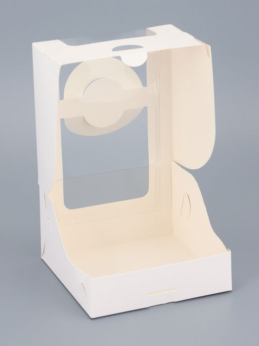 Цена за 50 шт. Коробка под бенто - торт с окном, белая, 14×14×8 см