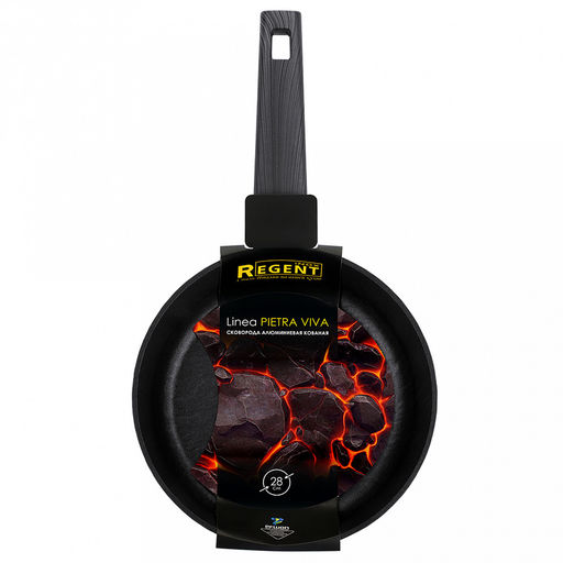 Сковорода с антипригарным покрытием "Pietra Viva" д28см, h5,8см, s3,5мм, дно s3,9мм, индукционное дно д22,5см, кованный алюминий, бакелитовая ручка с покрытием "soft-touch", "Regent" (Китай) Подходит для всех видов плит, включая индукционную.