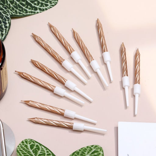 Цена за 3 шт. Свечи в торт Спираль, 10 шт., средние, 5 см, шампань