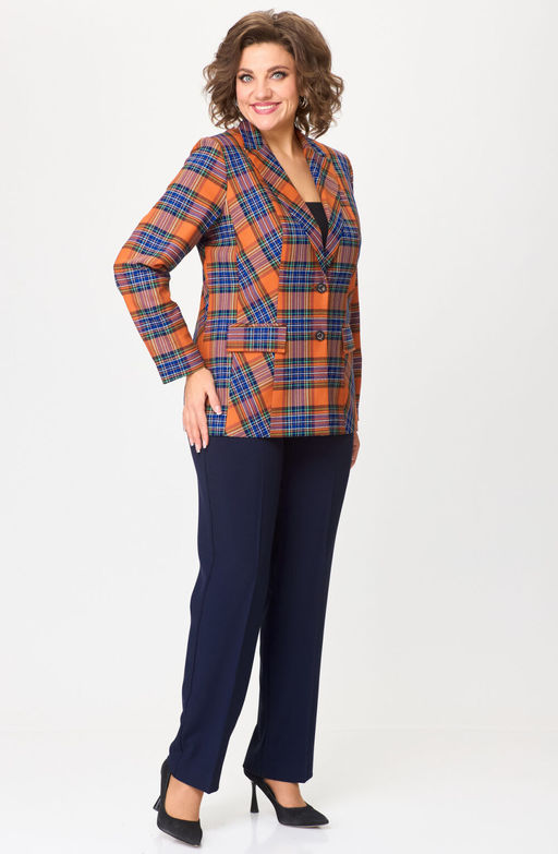 Костюм БелЭльСтиль 412/596 клетка терракот+синий однотон  фото 4