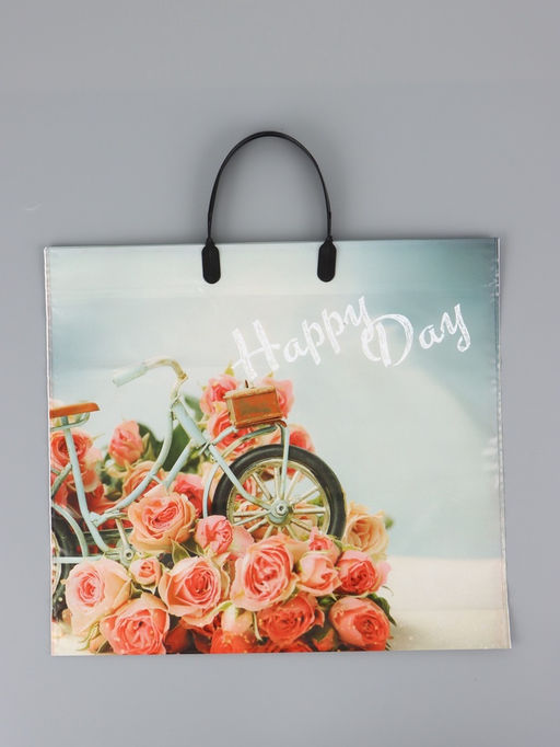 Цена за 10 шт. Пакет "Счастливый день", полиэтиленовый с пластиковой ручкой, 38 х 34 + 3 см, 90 мкм