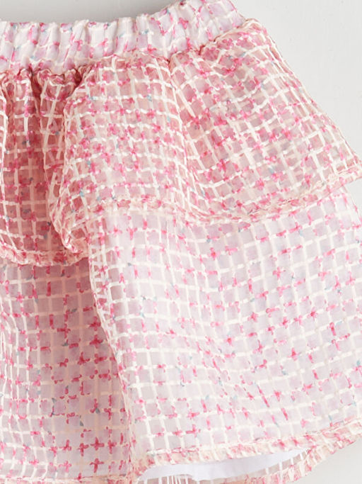 Beli Lastikli ?i?ekli K?z ?ocuk Etek