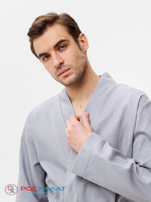 Мужской вафельный халат с планкой серый В-03 (20) - Росхалат фото 7