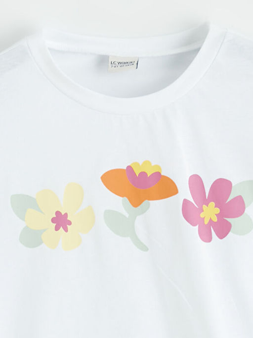 Bisiklet Yaka Bask?l? K?z ?ocuk Ti??rt