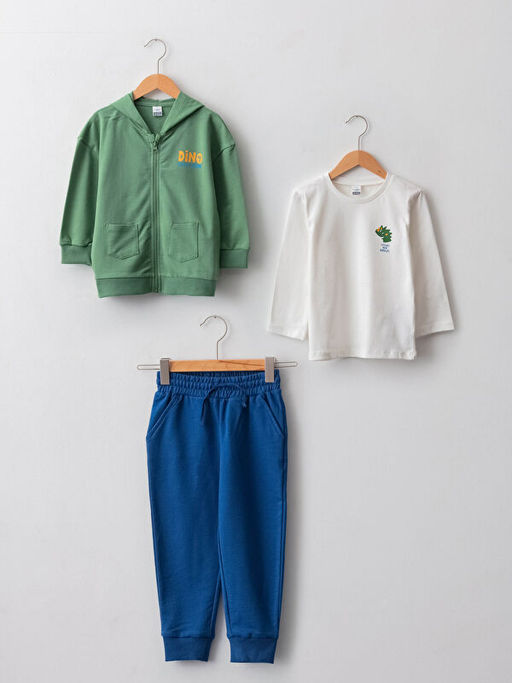 Bask?l? Uzun Kollu Erkek Bebek Tak?m 3l? - Waikiki фото 3