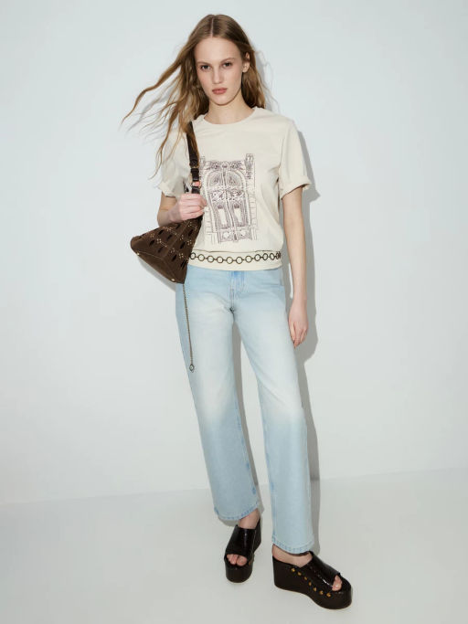 Футболка с принтом и вышивкой / Zarina фото 2