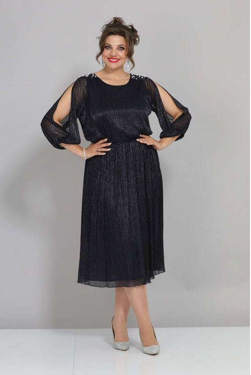 Платье Mira Fashion 5446S-Р синий с открытыми рукавами